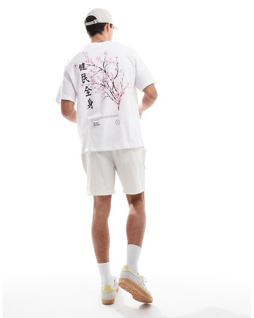 Jack & Jones White Oversized T-shirt With Japanese Blossom Print for men