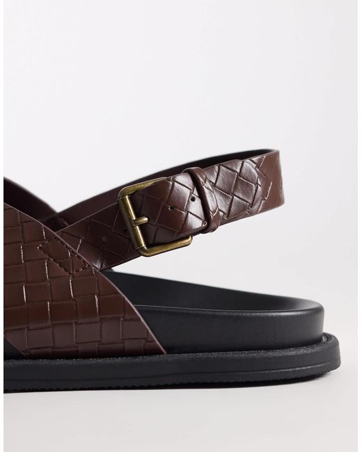 ASOS Cross Over Strap Sandals With Embossed Weave in Brown for Men | Lyst