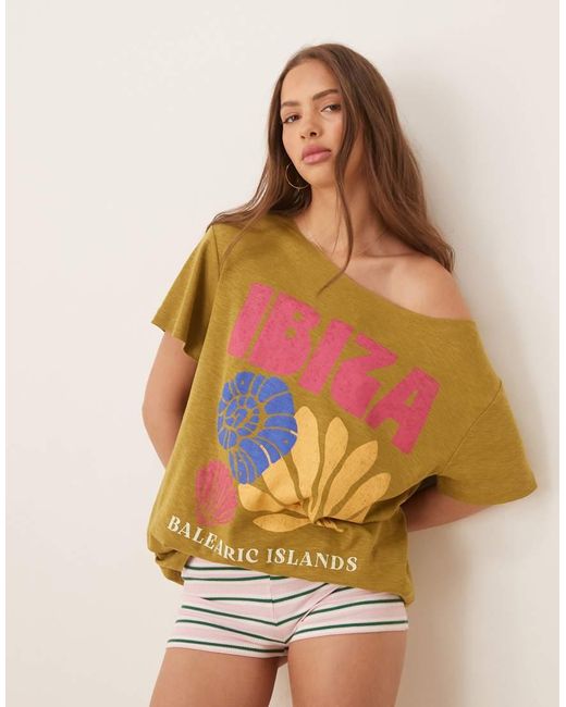 ASOS Orange Off Shoulder Tee With Ibiza Graphic