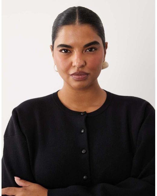 ASOS Black Asos Design Curve Structured Cardigan With Faux Leather Buttons