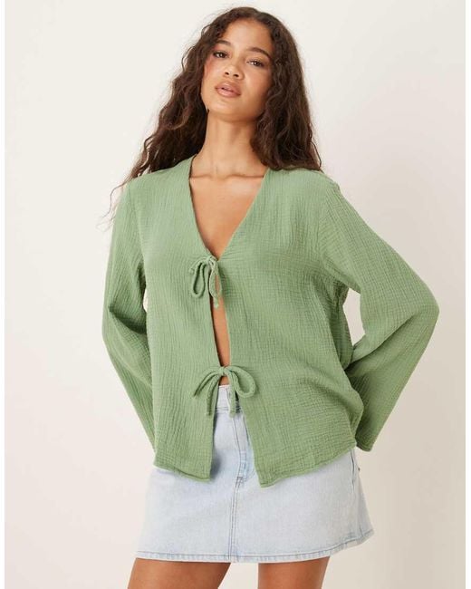 Jdy Green Tie Front Cheesecloth Shirt