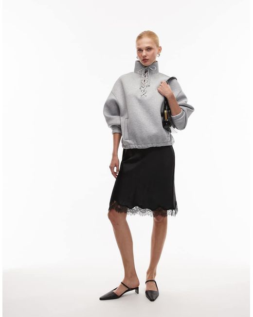 ASOS Gray Funnel Neck Sweatshirt With Lace Detail