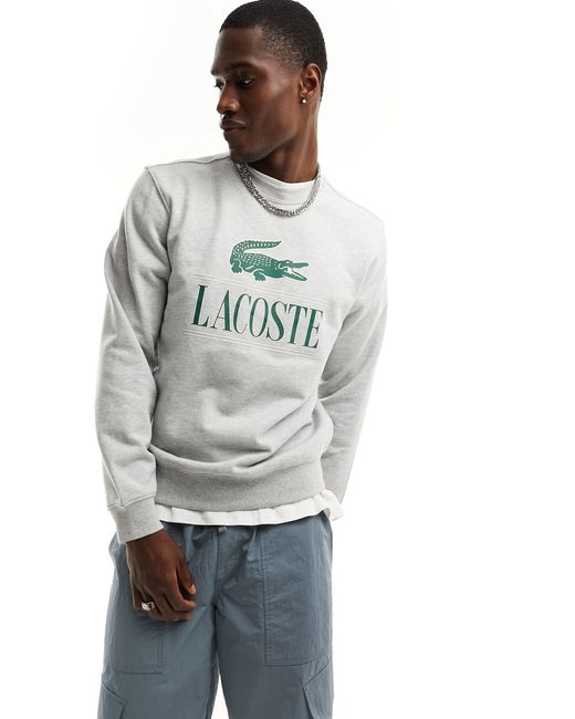 Lacoste – grau meliertes sweatshirt mit großem krokodil-logo vorn in Gray für Herren