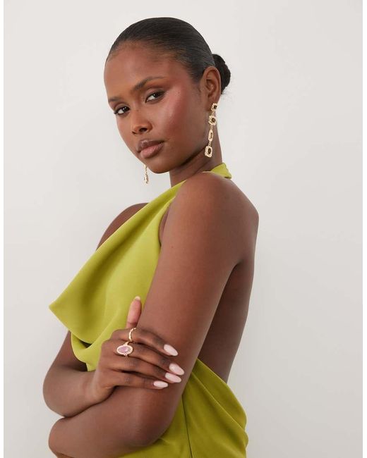 ASOS White Halter Neck Asymmetric Midi Dress With Tassel Hem
