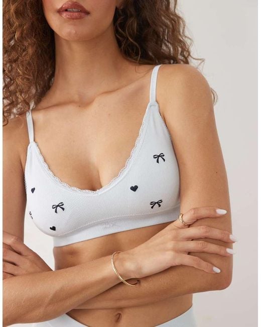 Boux Avenue Blue Lace Edge Embroidered Bow Bralet