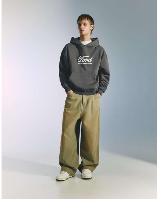 Pull&Bear Gray Ford Hoodie for men
