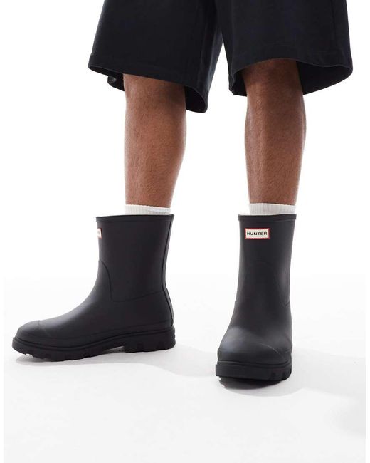 Hunter Black Downpour Lined Short Wellington Boot for men