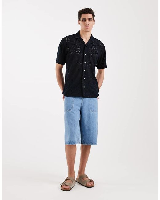 Redefined Rebel Black Ravi Boxy Fit Short Sleeve Shirt for men