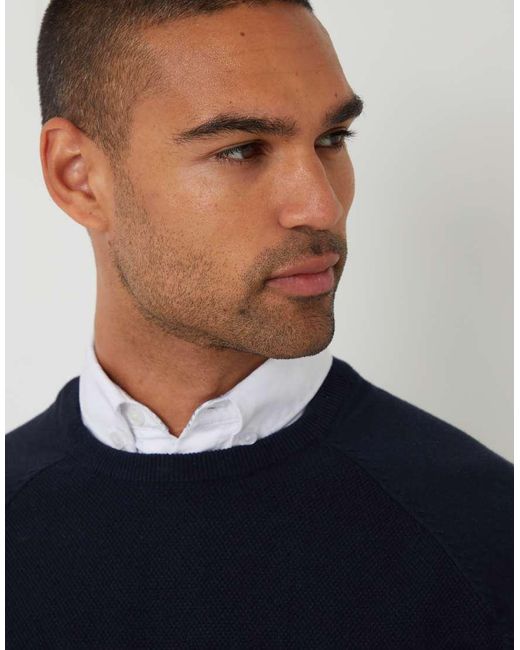 Threadbare Blue Mock Shirt Raglan Knitted Jumper for men