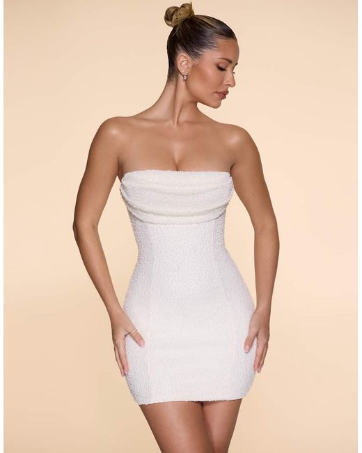 Oh Polly Natural Strapless Bandeau Embellished Mini Dress