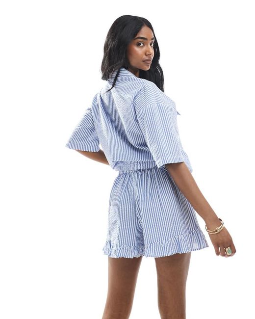 Wednesday's Girl Blue Ruffle Edge Striped Co-ord Shorts
