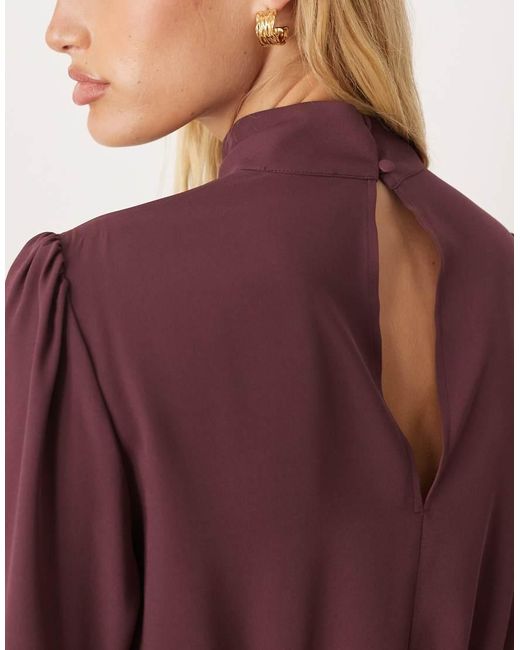 ASOS Purple High Neck Long Sleeve Peplum Blouse
