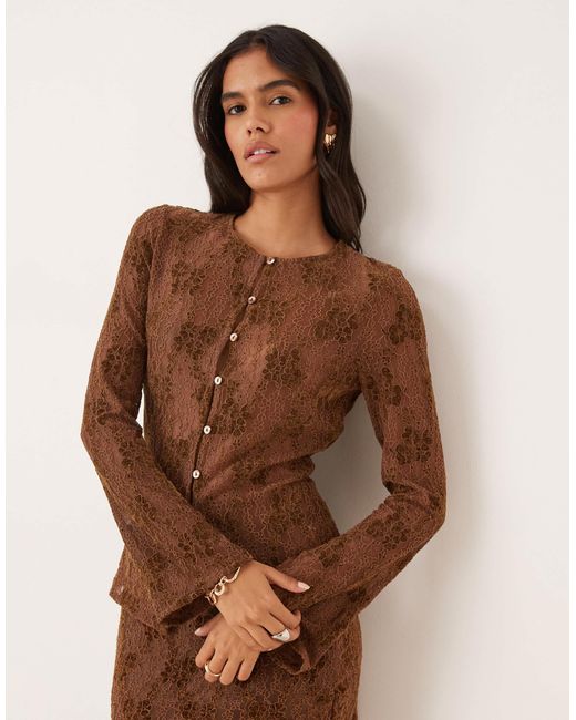 Pretty Lavish Brown – strickjacke aus spitze