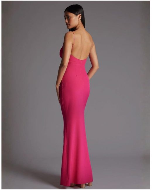 Vesper Pink Twist Front Low Back Fishtail Maxi Dress