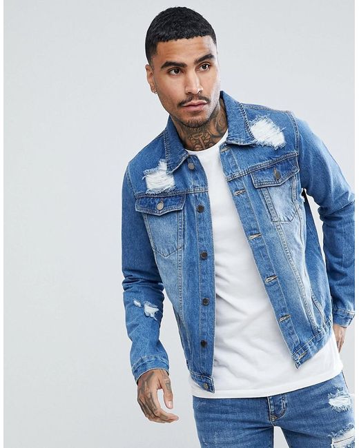 Criminal Damage Distressed Denim Jacket in Blue for Men | Lyst Canada