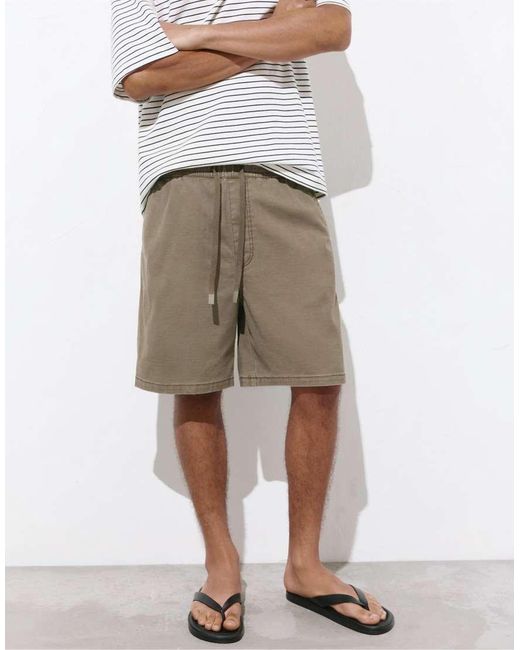 Pull&Bear White Bermuda Shorts With Elastic Waistband for men