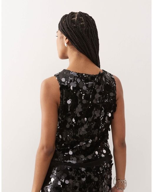 Noisy May Black Disc Sequin Sleeveless Crop Top