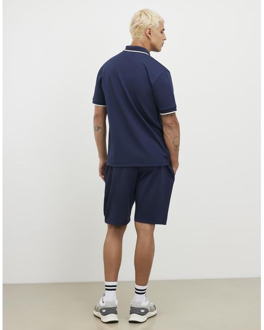 River Island Blue Slim Fit Textured Tipped Shorts for men