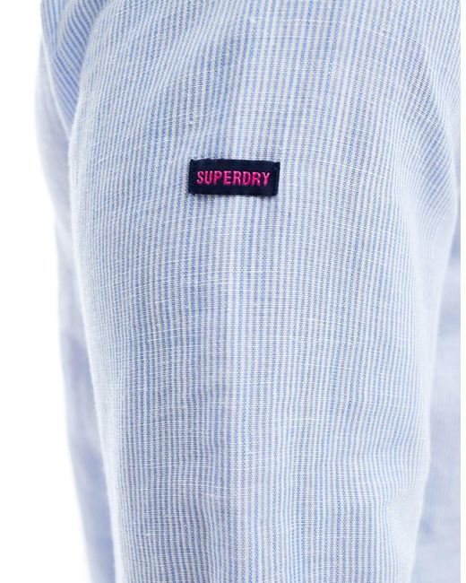 Superdry Blue Cotton Studios Linen Button Down Shirt for men