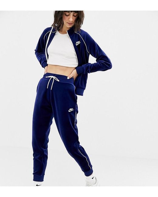 Nike Velour Zip Thru Tracksuit Bottoms in Blue | Lyst Canada