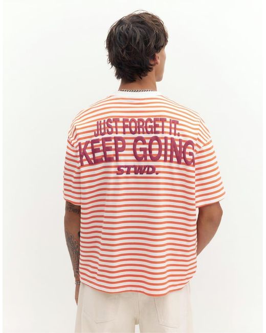Pull&Bear Red Stwd Striped T-shirt for men
