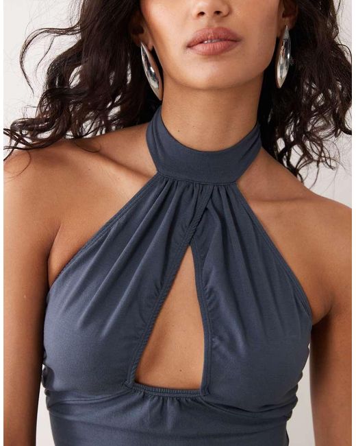 Motel Blue Co-ord Gyomei Eyelet Wrap Jersey Halter Top