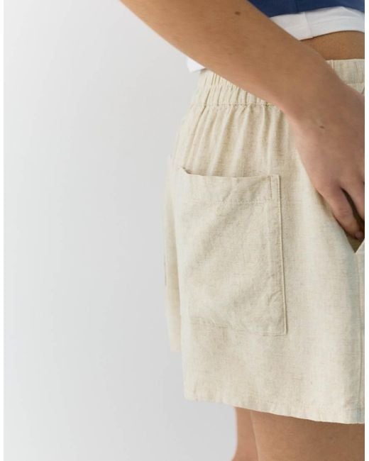 Pull&Bear Blue Linen Blend Shorts