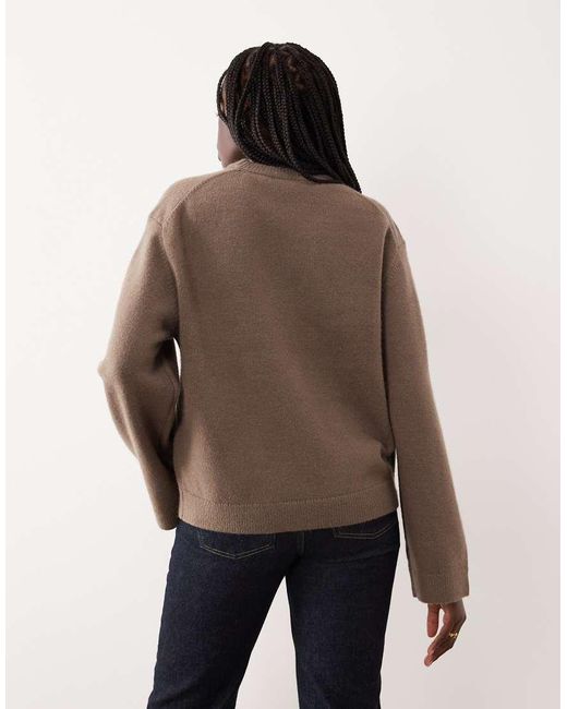 Gina Tricot Natural Crew Neck Knitted Sweater With Wide Sleeves