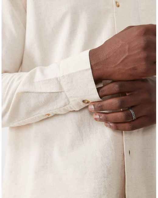 ASOS Natural Co-Ord Relaxed Revere Shirt With Linen for men