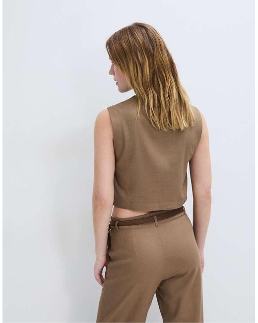 Stradivarius Brown Racerback Top With Linen