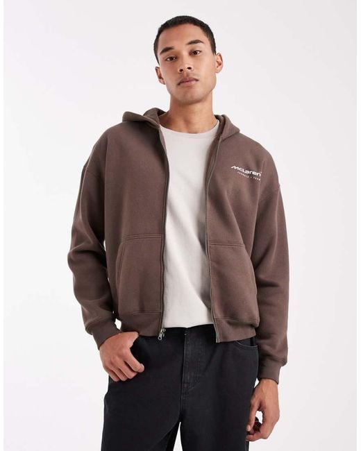 Hollister Brown Boxy F1 Graphic Zip Through Hoodie for men