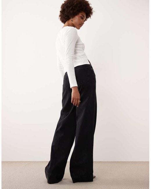 ASOS White Asos Design Tall Wide Leg Jean With Crease Front And Belt