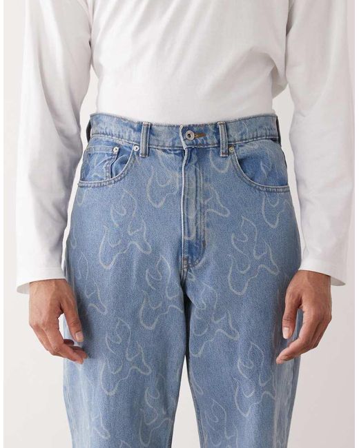 Vans Blue Check-5 Blaze All Over Print Loose Fit Denim Jeans for men