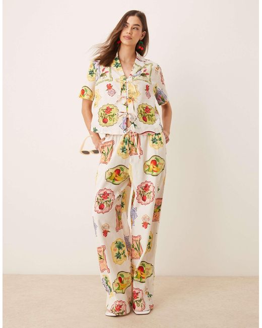Nobody's Child Natural – harper – hemd mit postkarten-obstprint und schnürung, kombiteil