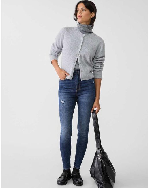 Stradivarius Blue D09 Skinny Super High-waist Jeans