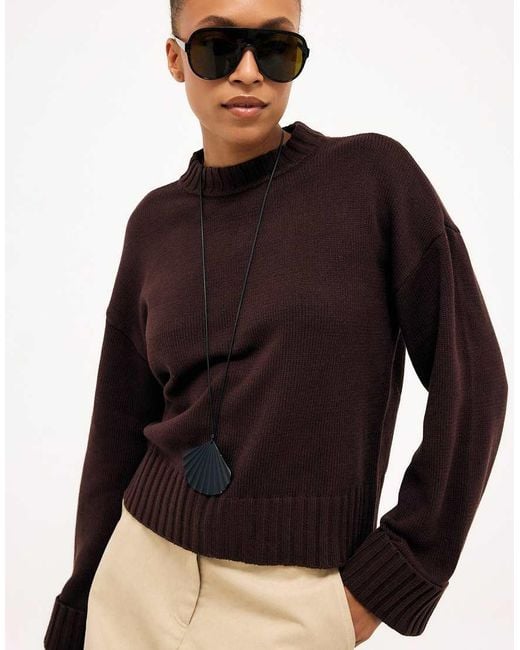 NA-KD Brown Folded Sleeve Knitted Sweater