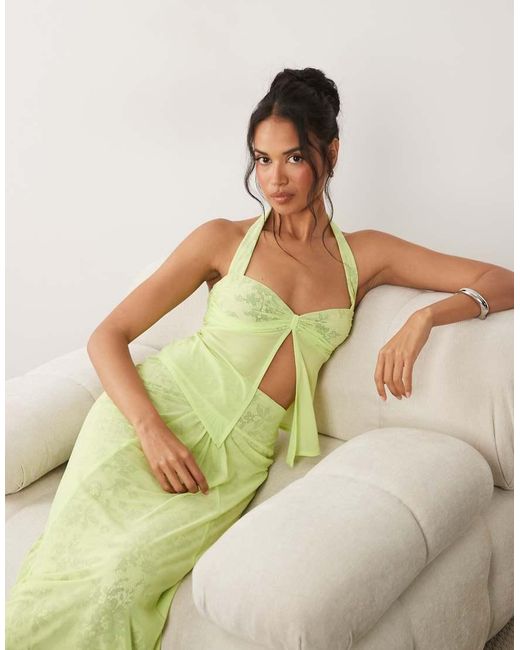 AFRM Green Toks Mesh Sweetheart Halter Neck Top