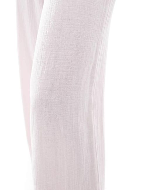 Pieces White Crinkle Cotton Wide Leg Trouser Co-ord