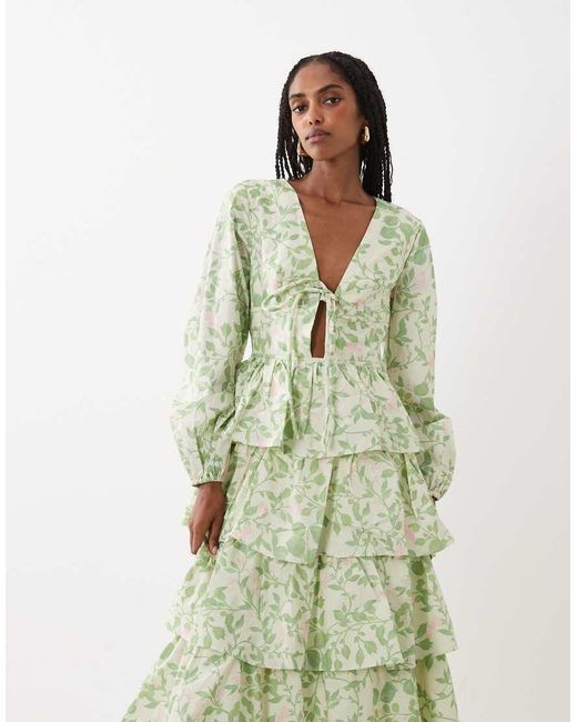 True Decadence Green Ruffle Tiered Maxi Dress