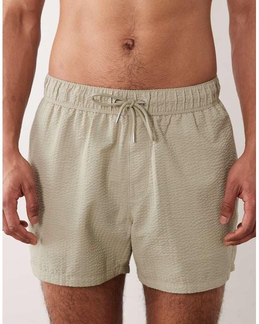 ASOS Green Short Length Seersucker Swim Shorts for men