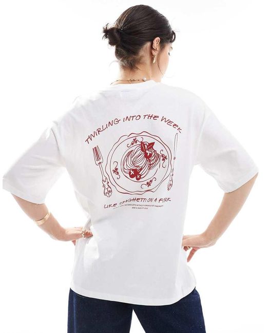 JJXX Oversized T-Shirt Met Spaghettiprint Op De Achterkant in het White