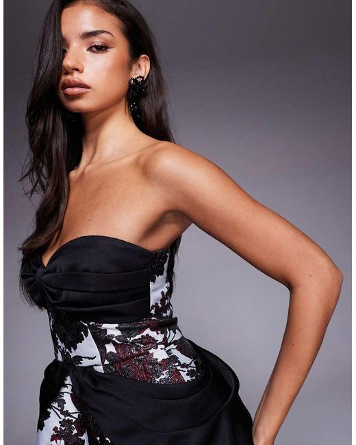ASOS Multicolor Jacquard Mini Dress With Satin Drape Detail And Detachable Straps-multi