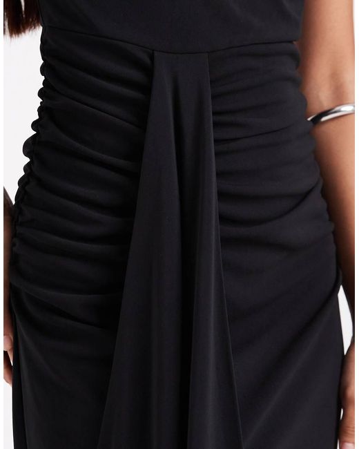 Six Stories Black Bridesmaids Stretch High Neck Sleeveless Maxi Dress With Ruched Front