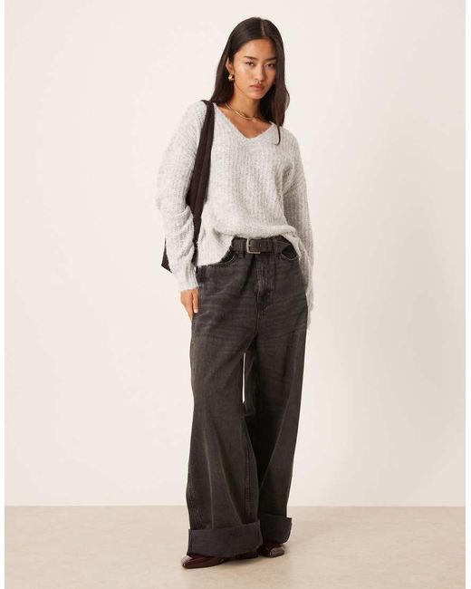 Vila Natural Fluffy Knitted V Neck Oversized Jumper