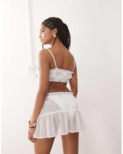 Miss Selfridge White Beach Chiffon Shirred Mini Skirt Co-ord