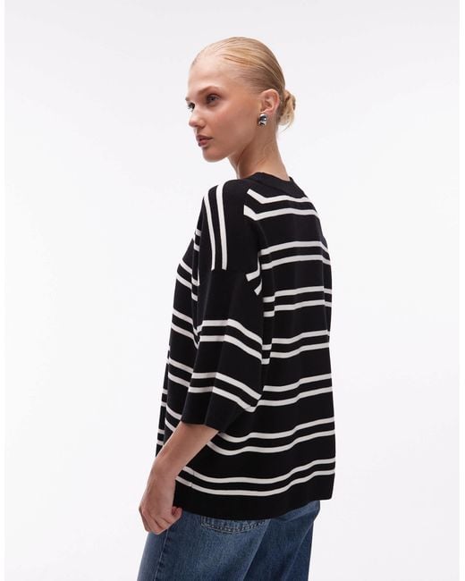 ASOS Blue Knitted Stripe Compact Structured Oversized T Shirt