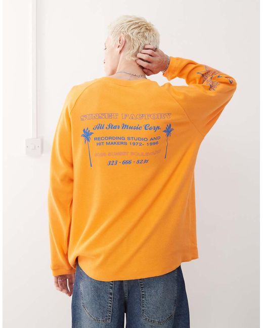 Collusion T-Shirt Met Skater Pasvorm En Lange Mouwen in het Orange voor heren
