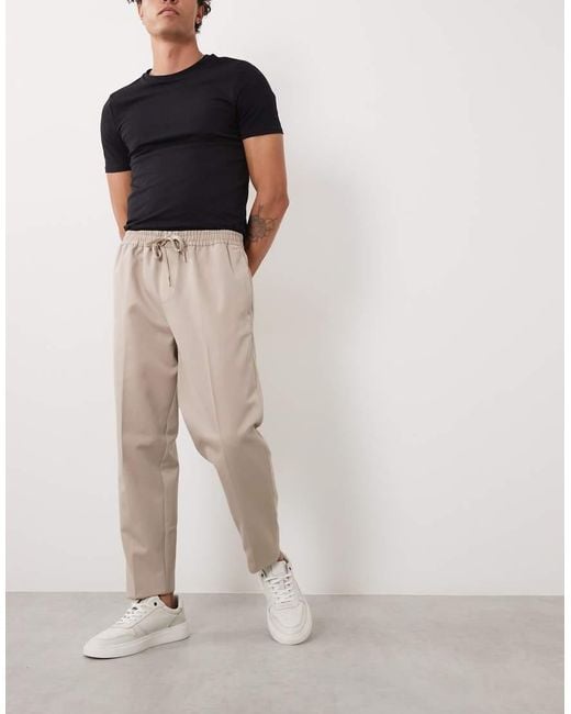 ASOS Natural Tailored Pull On Tapered Trousers for men