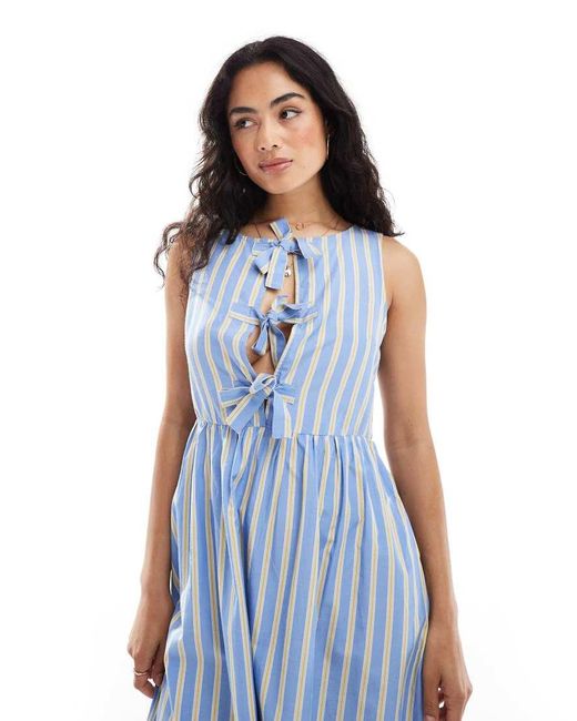 Stradivarius Blue Bow Detail Maxi Dress