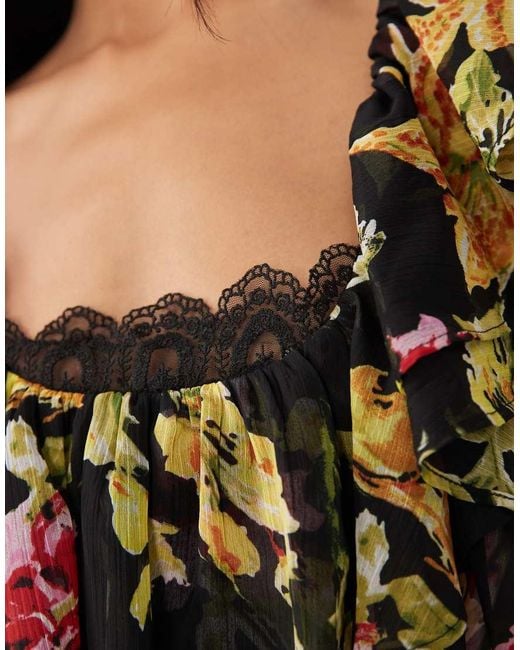 ASOS Natural Ruffle Maxi Dress With Lace Trim